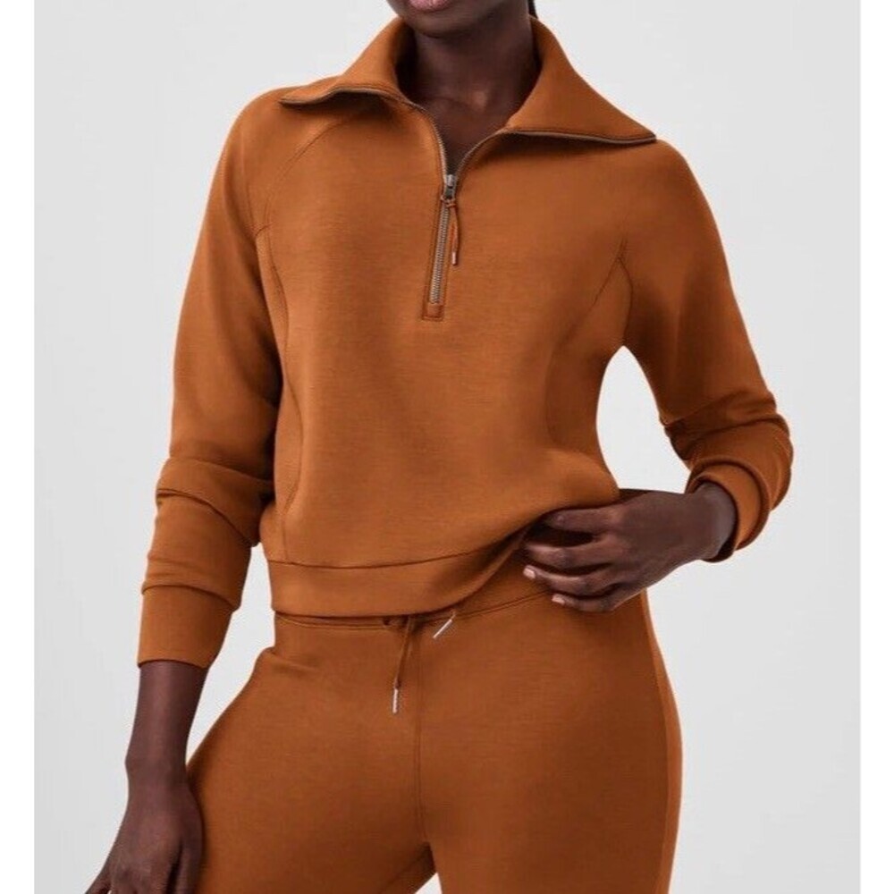 SPANX AirEssentials Half Zip Pullover Sweatshirt Women’s Size XL butterscotch
